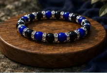 Load image into Gallery viewer, STRESS RELIEF &amp; GROUNDING 8mm Blue Tiger Eye Bracelet with Black Onyx, Natural Crystal Energy Jewelry, Minimalist Unisex Stacking Gift
