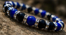 Load image into Gallery viewer, STRESS RELIEF &amp; GROUNDING 8mm Blue Tiger Eye Bracelet with Black Onyx, Natural Crystal Energy Jewelry, Minimalist Unisex Stacking Gift