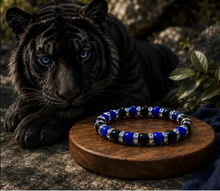Load image into Gallery viewer, STRESS RELIEF &amp; GROUNDING 8mm Blue Tiger Eye Bracelet with Black Onyx, Natural Crystal Energy Jewelry, Minimalist Unisex Stacking Gift