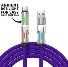 Load image into Gallery viewer, 4-in-1 Multi USB Fast Charger Cable 240W USB A, Type C, 65W Max for iPhone, Android, Multi Device Charging Cable with Ambient Lights