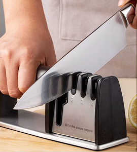 Chef's Professional 4-Stage Kitchen Knife & Scissors Sharpener with Non-Slip Base, Tungsten Steel, Diamond, Ceramic Stone Rods