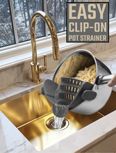 Load image into Gallery viewer, GW Easy Clip-On Pot Strainer Heat Resistant Adjustable Colander Silicone Pasta Drainer for Kitchen, Gray